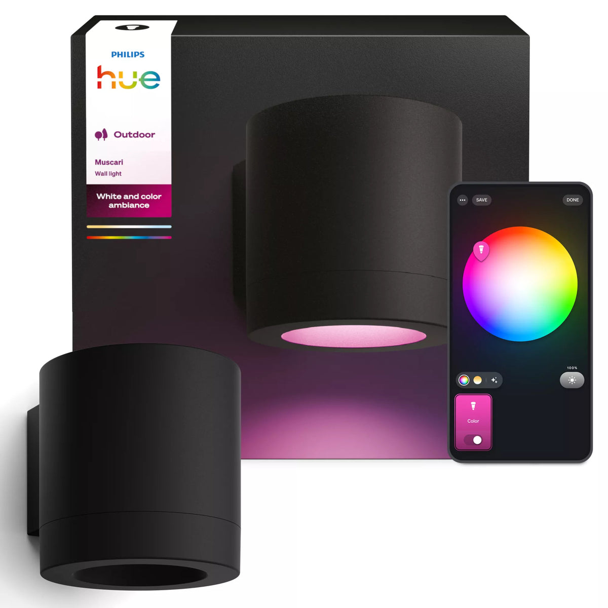 Philips by Signify Philips Hue Aussenwandleuchte – Farbwechsel, variable Farbtemperatur – Schwarz – Aluminium
