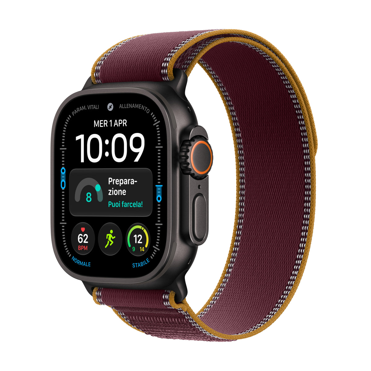 Apple Watch Ultra 4 49 mm GPS + Cellular – Titan Schwarz, Trail Loop Burgund, M/L, 100 m, für iPhone