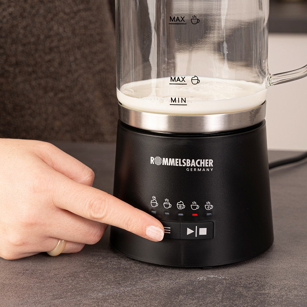 Rommelsbacher Milchaufschäumer MS 625 – 500 ml, 600 W, Heiss & Kalt – Schwarz/Edelstahl