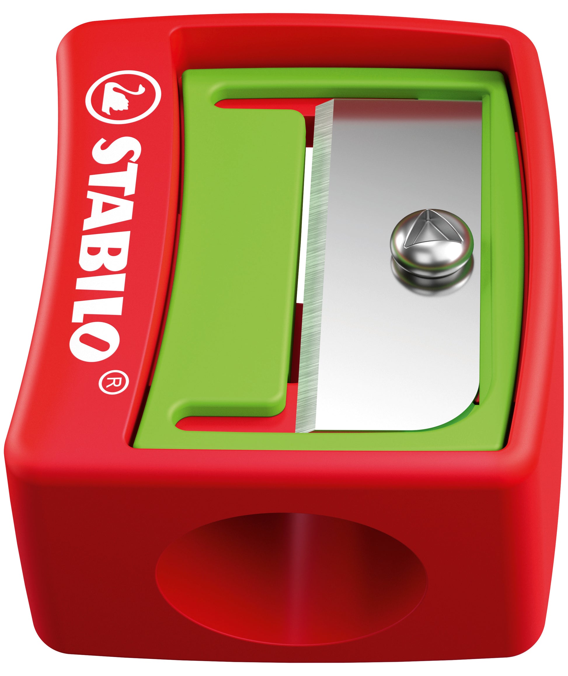 STABILO Spitzer – manuell, 1-Loch, mit Behälter, für Farbstifte Ø 15 mm, Kunststoff, rot, woody 3 in 1