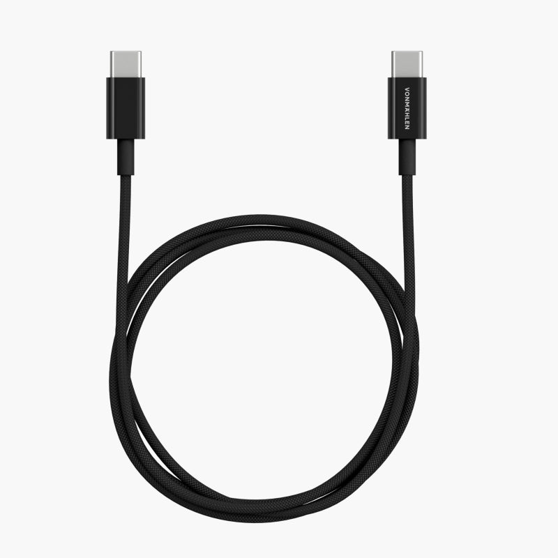 Vonmählen USB-C auf USB-C Kabel – USB 2.0 (480 Mbit/s) – 2 m – PD 60 W – abgewinkelt, Nylon – Schwarz