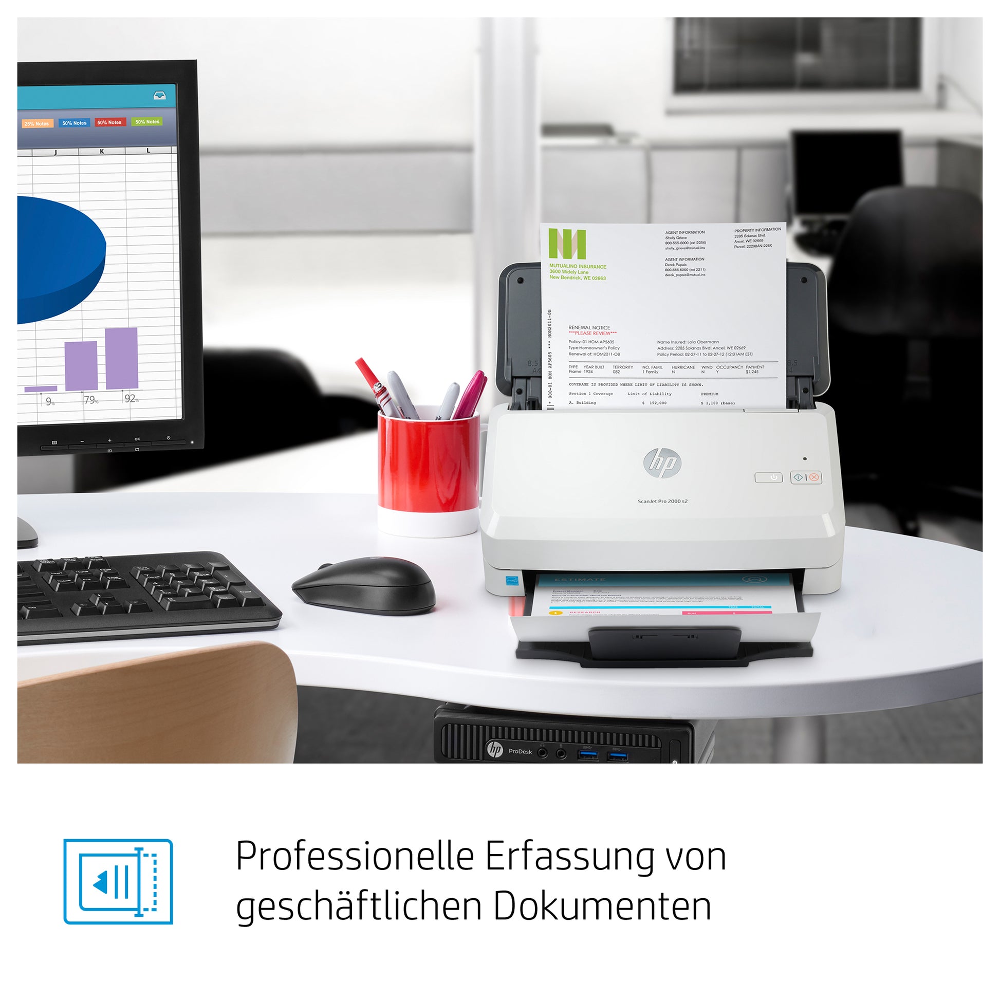 HP ScanJet Pro 2000 s2 – Einzugsscanner, A4, Duplex, ADF 50 Blatt, USB