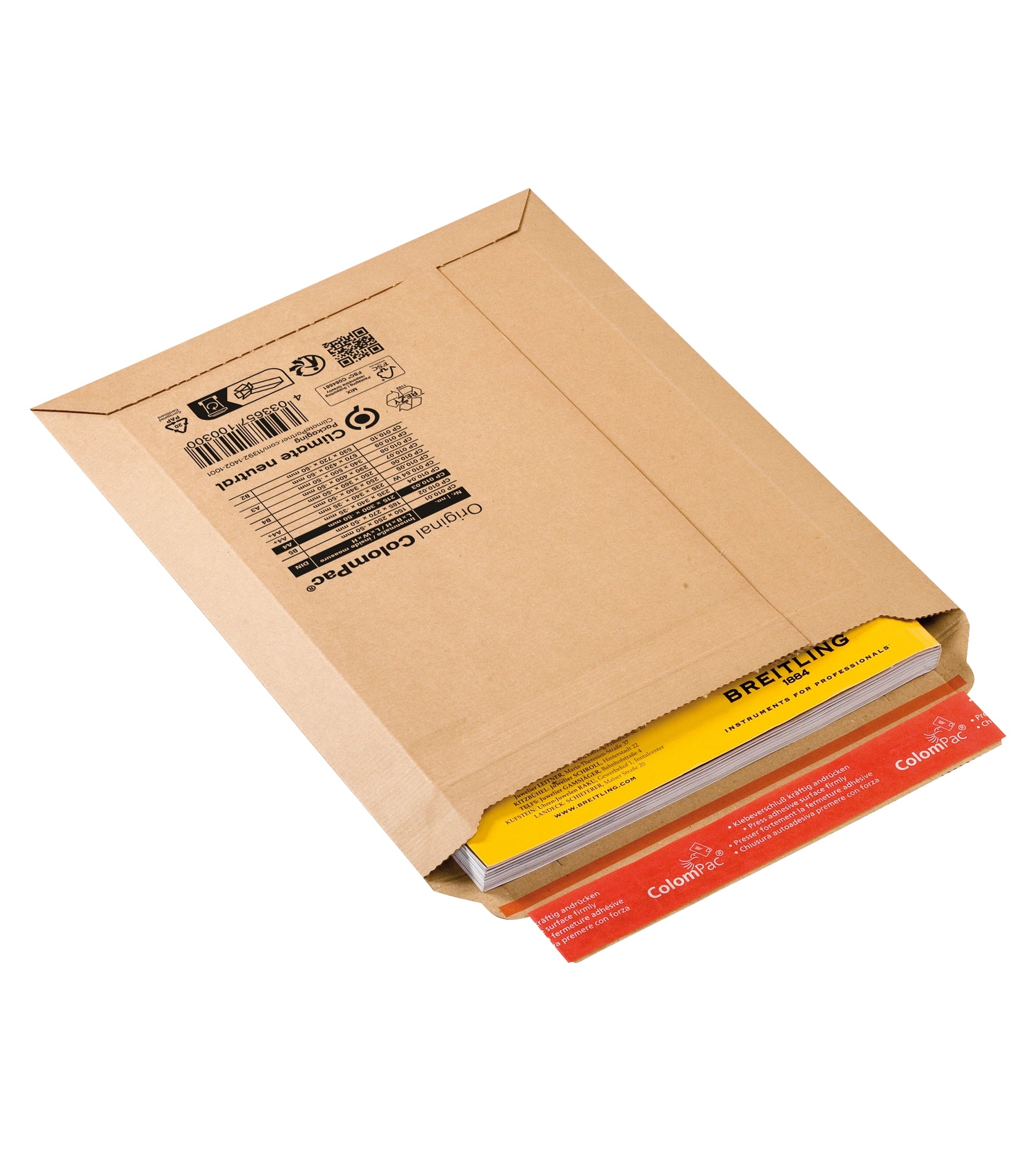 Colompac Karton-Versandtasche – 215 × 300 mm, Schmalseite offen, Wellkarton, braun, selbstklebend – 100 Stück