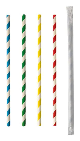 Papstar Strohhalme Pure, Papier, Ø 6 mm 20 cm, mehrfarbig (Streifen) – FSC – 100 Stk.