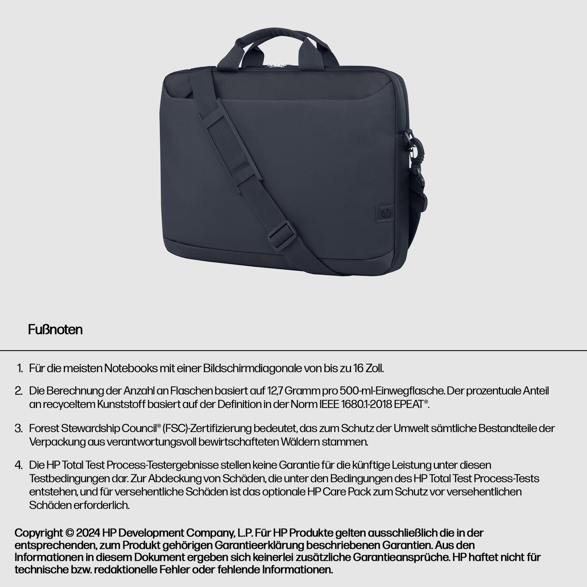HP Aktentasche 16,1", Polyester, Odyssey Grau, 40,5 × 30,5 × 5 cm
