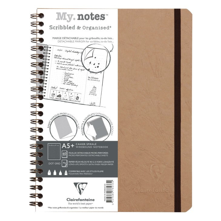 Clairefontaine Notizbuch – A5+ – 120 Seiten – 90 g/m² – Doppelspirale, Hardcover, Beige, PEFC