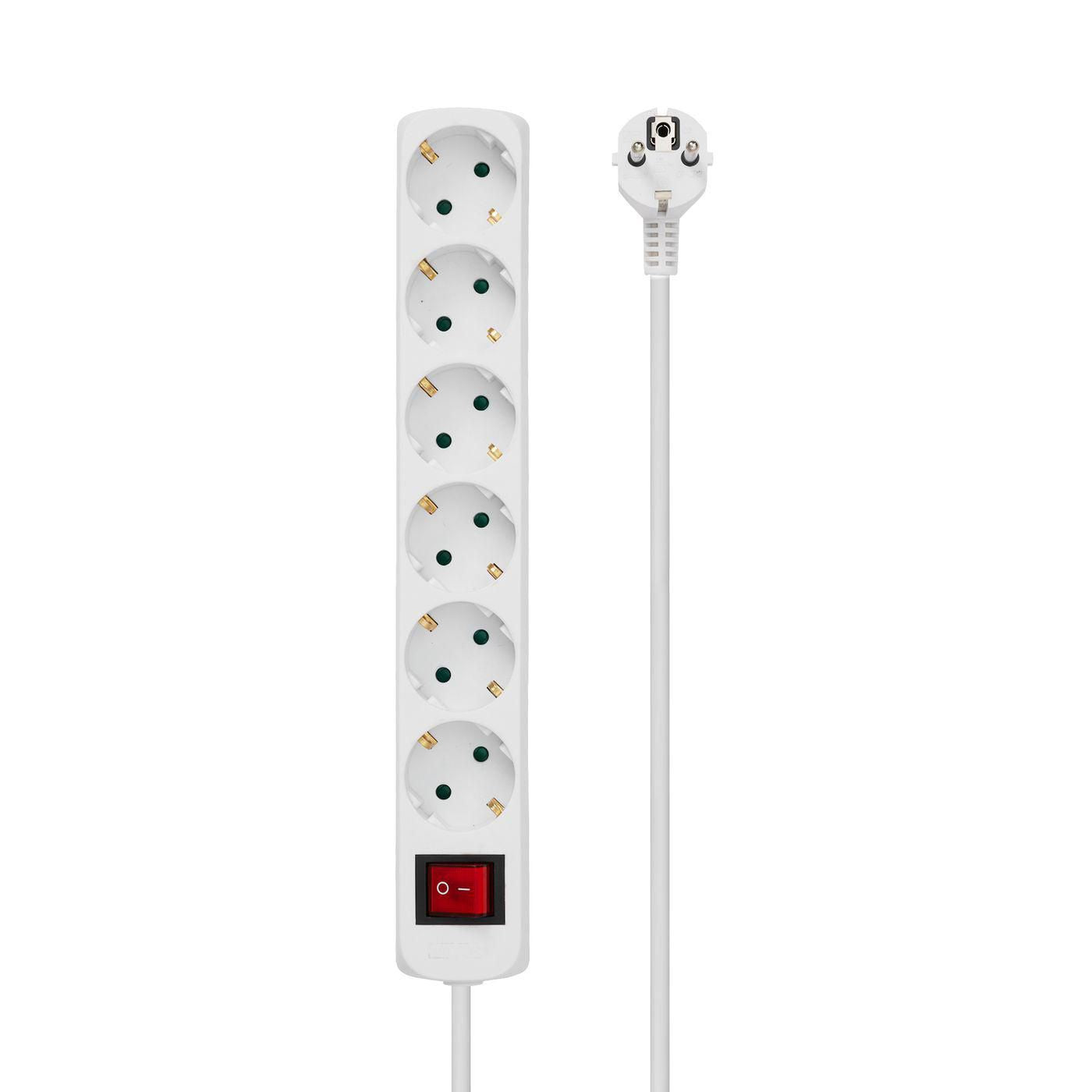 Microconnect Steckdosenleiste – 6× Schuko (Typ F), 10 m, mit Schalter, Weiss