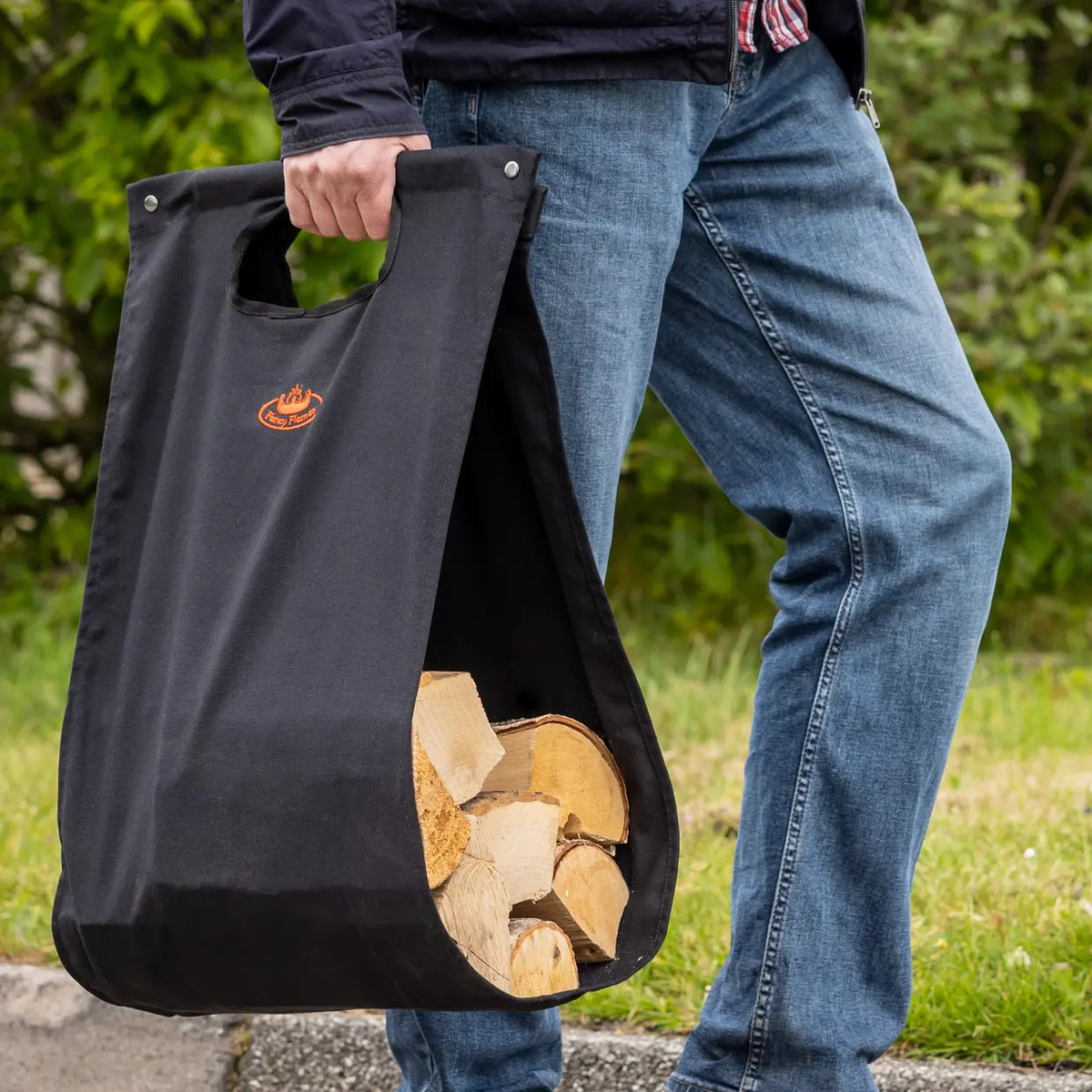 Esschert Design FF575 Aufbewahrungskorb – Stahl/Canvas – Schwarz – für Brennholz-Kamin – 380 × 610 × 380 mm