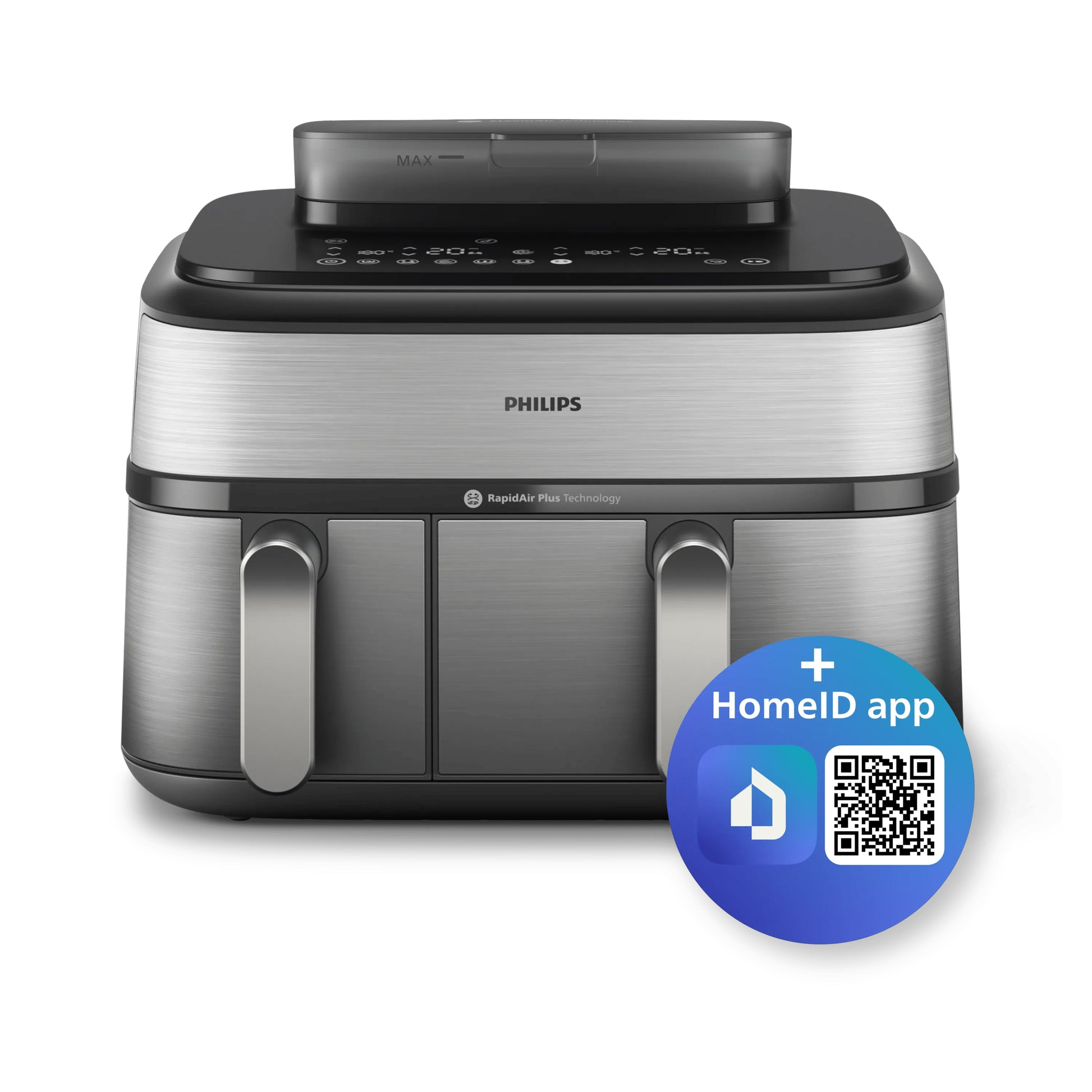 Philips Heissluftfritteuse NA555/00 – 9 l, Doppelkorb & Rapid Air, 2750 W – silber