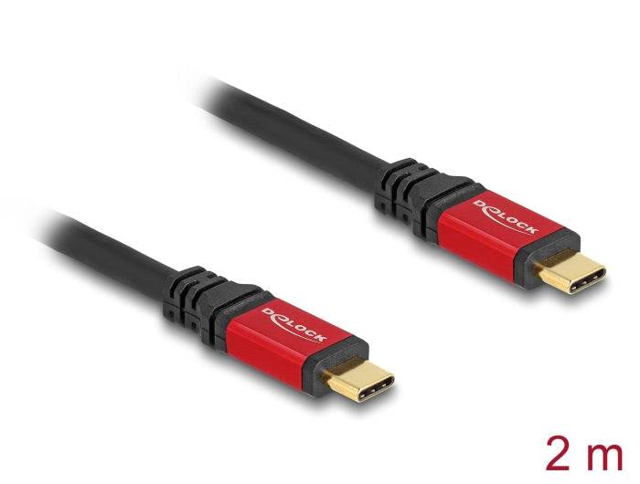 DeLOCK USB-C auf USB-C Kabel – USB 3.2 Gen 1 (5 Gbit/s) – 2 m – PD 100 W – E-Marker – Schwarz/Rot