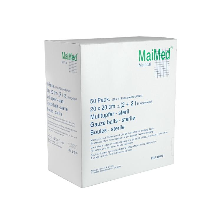 MaiMed Kompressen Mulltupfer – DIN 61630-VM, 200 × 200 mm, steril, Baumwolle