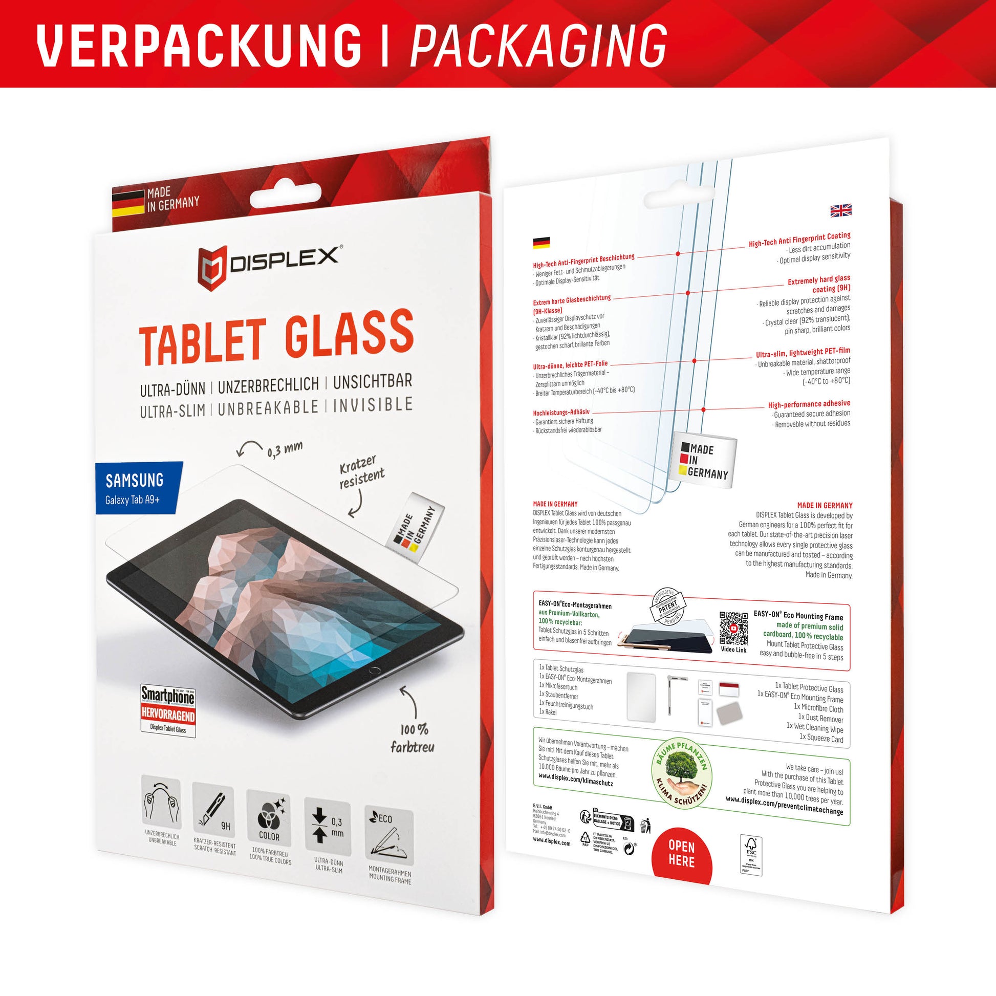 E.V.I. Displayschutzfolie für Samsung Galaxy Tab A9+ 11" – 9H, Anti-Fingerprint