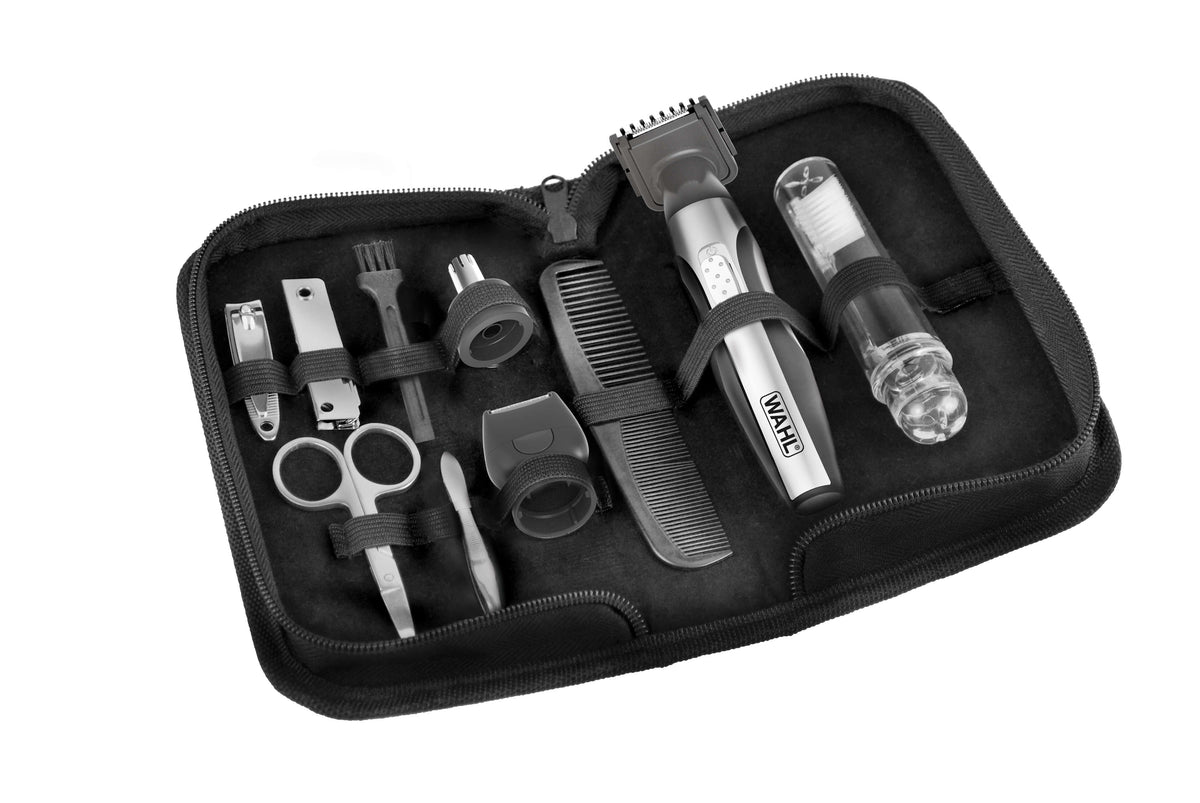 Wahl Bart- & Haarschneider Reiseset – 12 Stk – Schwarz/Silber – Batteriebetrieb