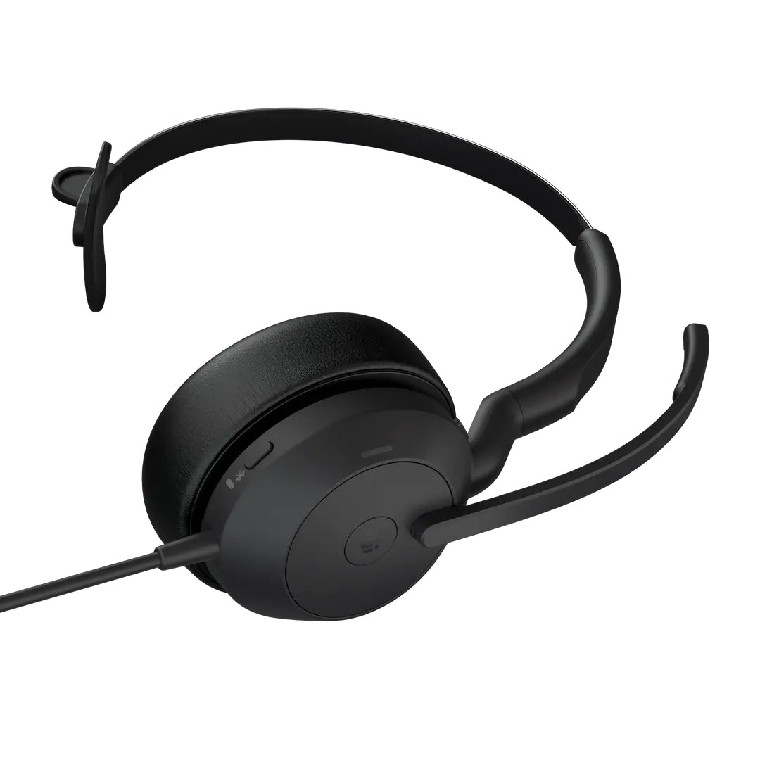 Jabra Evolve2 50 Office-Headset (Mono) – On-Ear, Kabel + BT, ANC, MS Teams zertifiziert, Schwarz, BT 5.2
