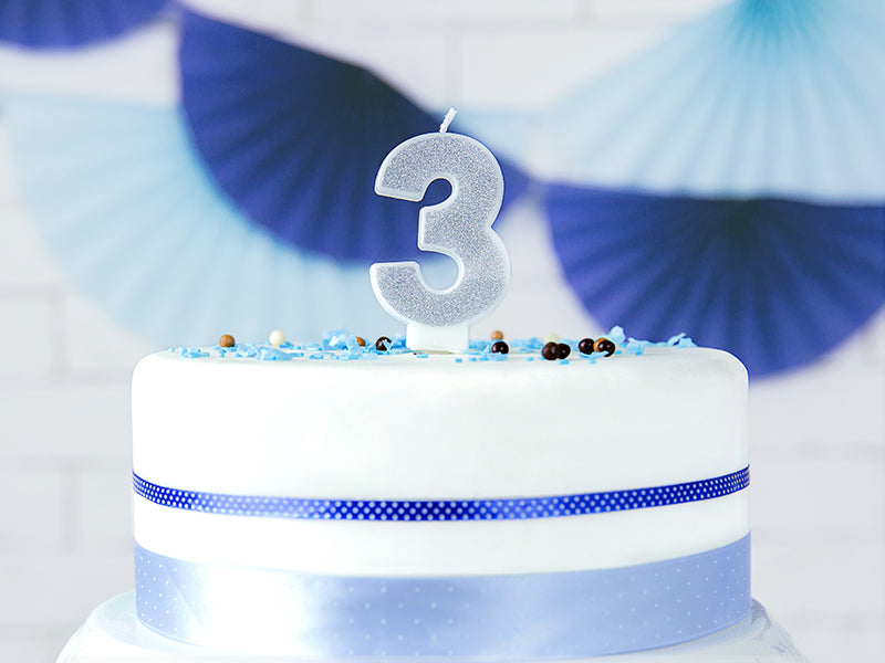 PartyDeco Geburtstagskerzen Zahl 3 – Silber – 5 × 7 cm – 1 Stück