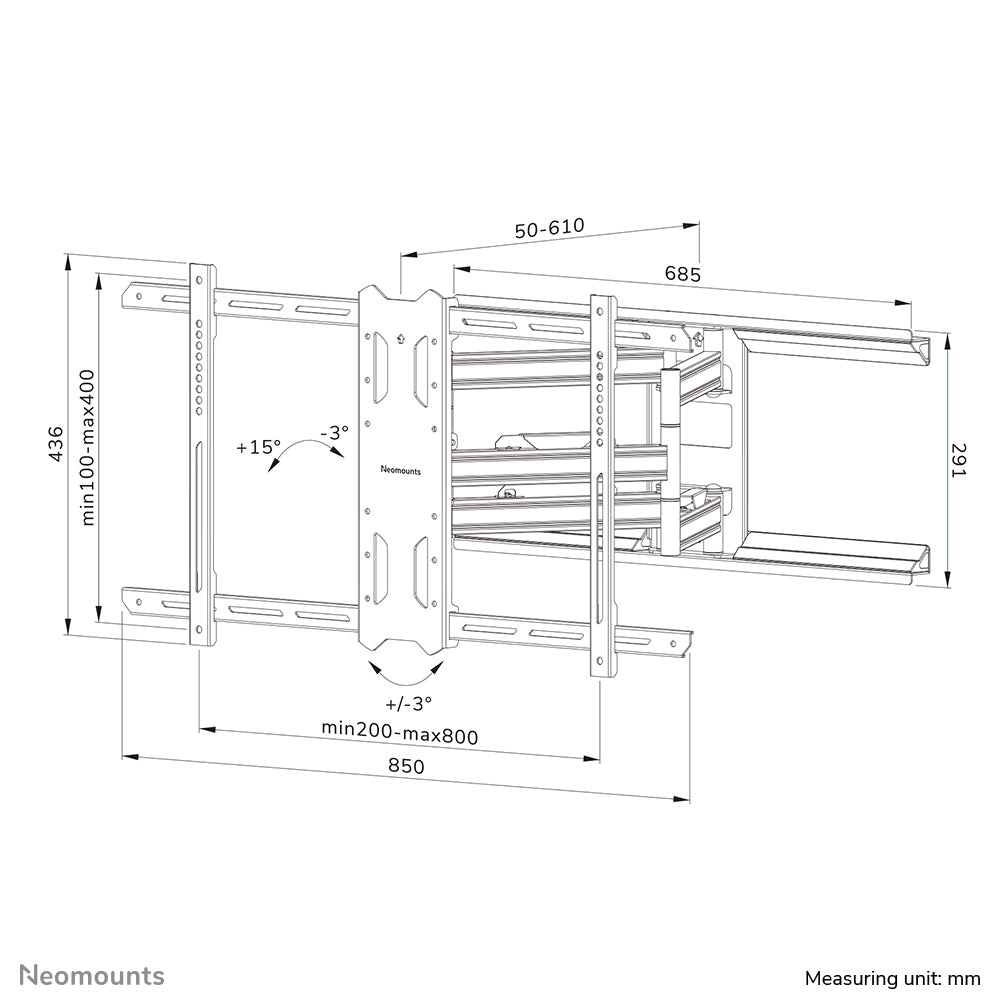 Neomounts WL40S-850BL18 – Wandhalterung, neigbar, für 47", VESA 300×200, bis 60 kg, schwarz