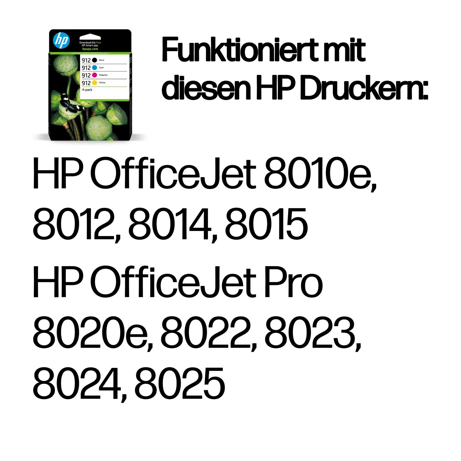 HP 912 Tintenpatronen-Multipack, Schwarz/Cyan/Magenta/Gelb (Original) – für HP OfficeJet/OfficeJet Pro
