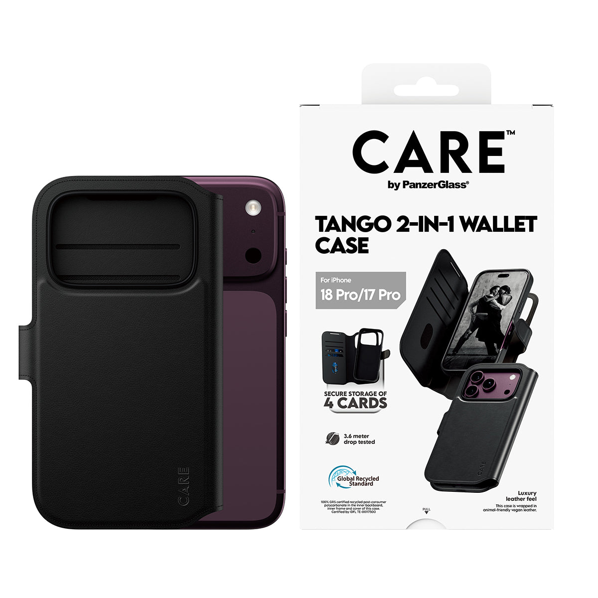 PanzerGlass CARE Tango Wallethülle – für Apple iPhone 18 Pro/17 Pro, MagSafe, PC, Schwarz