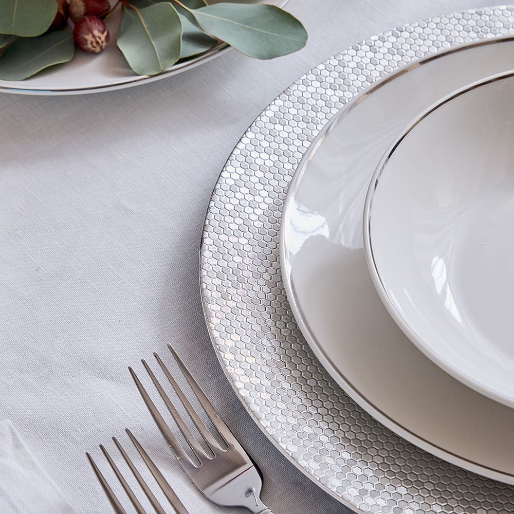 Tognana Porcellane Geschirrset Fascetta Platino – 18-teiliges Set, Ø 27 cm, Porzellan, Weiss/Platin