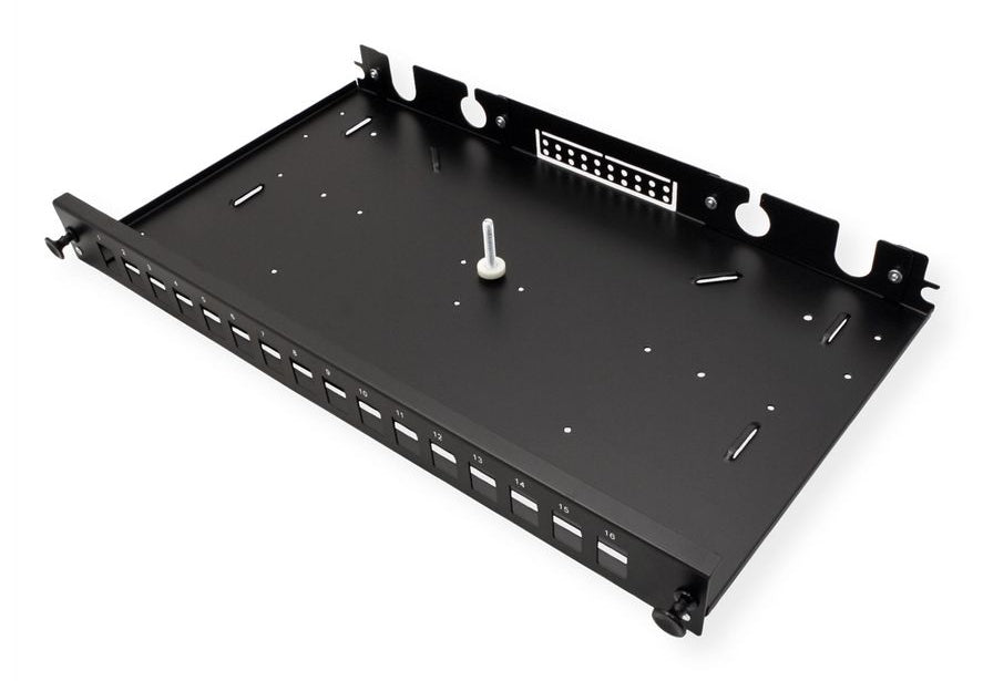 ROLINE 19" Keystone-Modulträger – LWL-Patchpanel, 16× Keystones, ausziehbar, schwarz, 482,6×243×44 mm