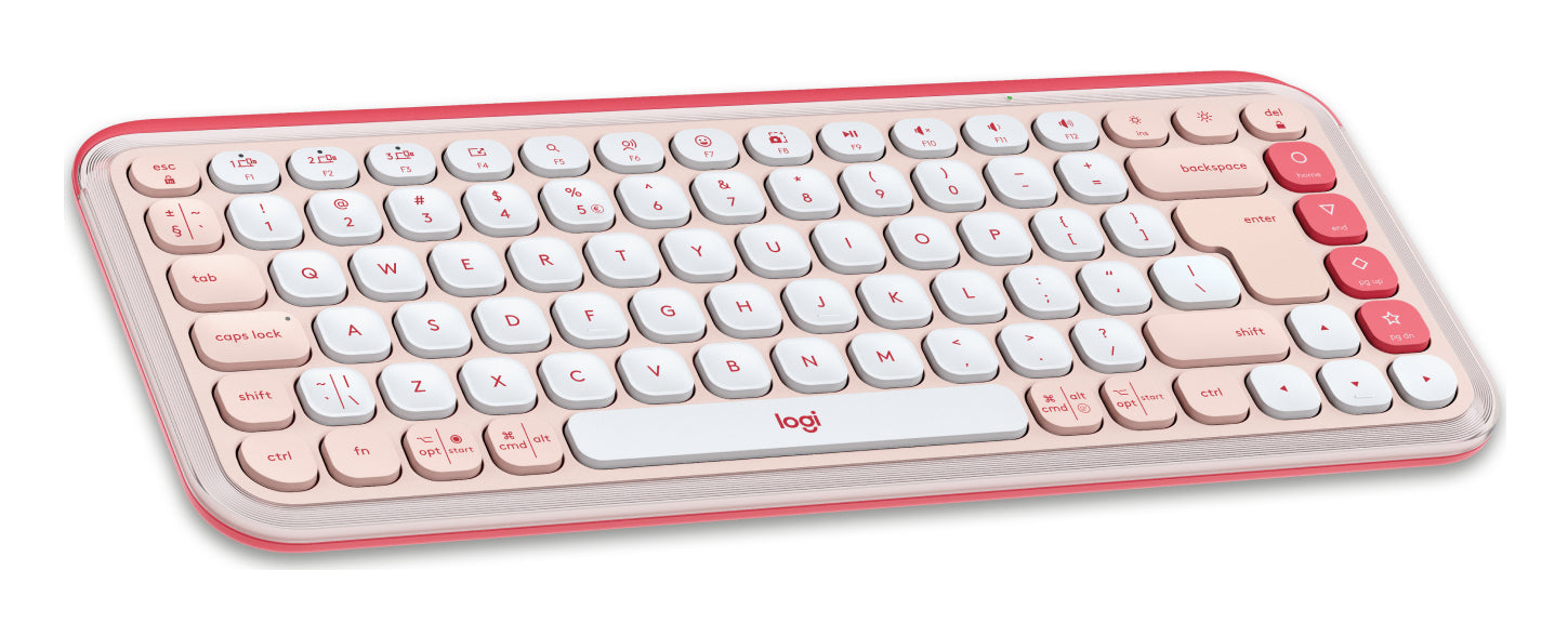 Logitech Pop Icon Keys – Mini Tastatur – Schere – Bluetooth – QWERTY (US‑INT) – Ohne Ziffernblock – Pink/Weiss