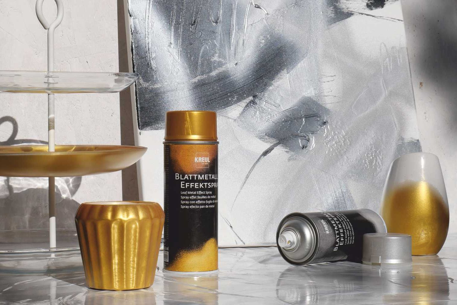 KREUL Blattmetall Effekt-Spray Farbspray – Gold, Blattmetall-Effekt – 400 ml – für Holz, Metall, Glas
