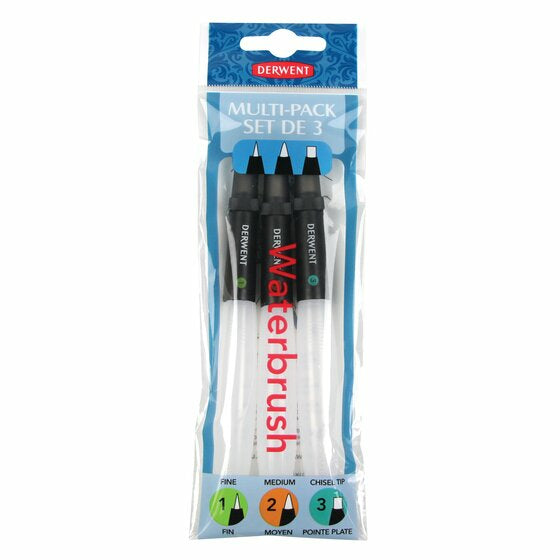 Derwent Wassertank-Pinsel-Set – Rundspitze, Schwarz/Weiss, 3er-Set, für Aquarell, nachfüllbar
