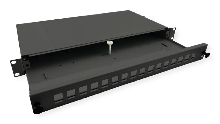 ROLINE 19" Keystone-Modulträger – LWL-Patchpanel, 16× Keystones, ausziehbar, schwarz, 482,6×243×44 mm