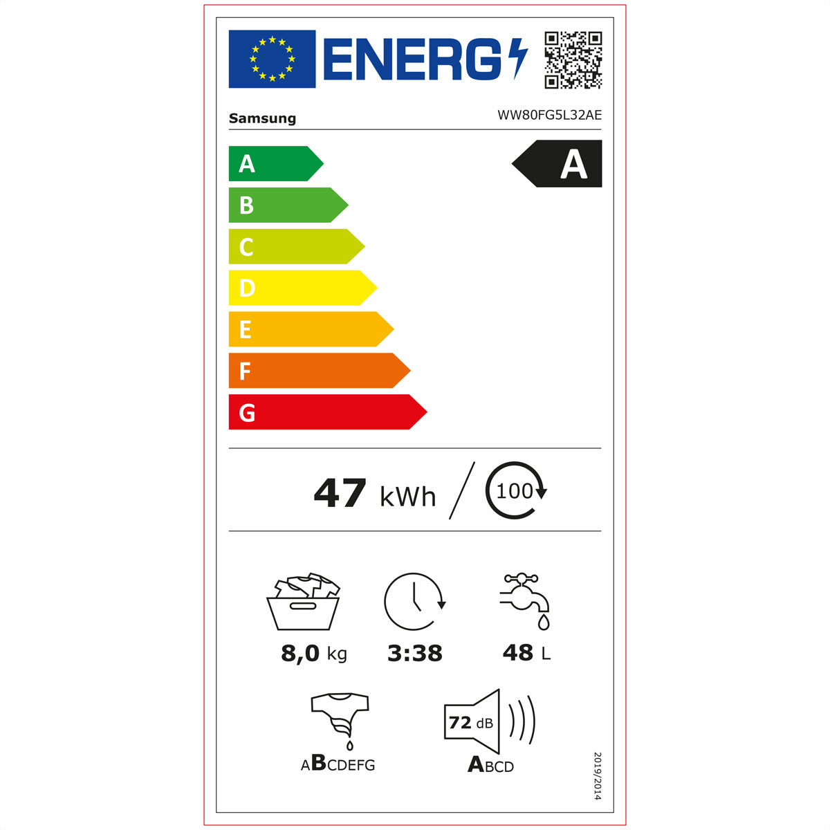 Samsung Waschmaschine WW5100 Slim – 60 × 85 × 47 cm, weiss, 8 kg, 1200 U/min, wifi-gesteuert