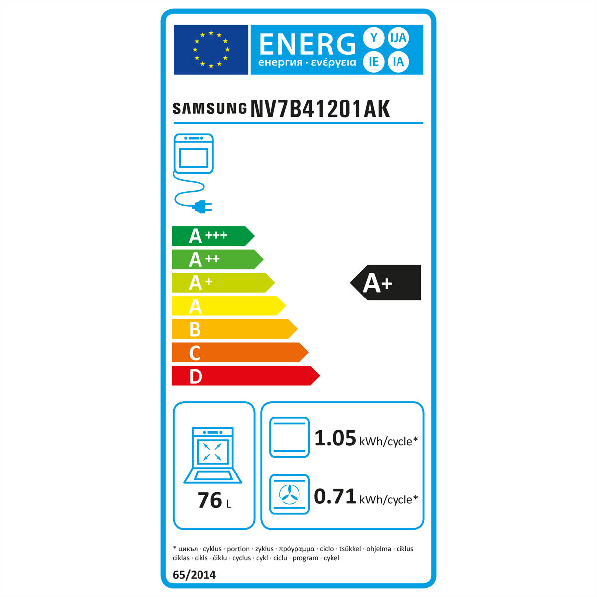 Samsung Einbau-Backofen NV7B41201AK/U3 – 76 l, Grill & Heissluft, 1800 W – Schwarz