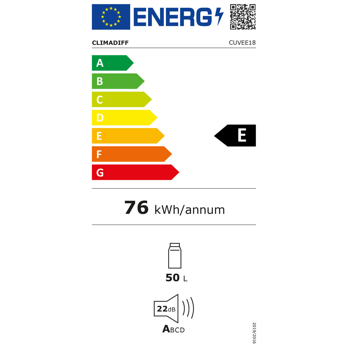 Climadiff Weinkühlschrank CUVEE18 – 50 l, 220/240 V, Energieeffizienzklasse E, 22 dB