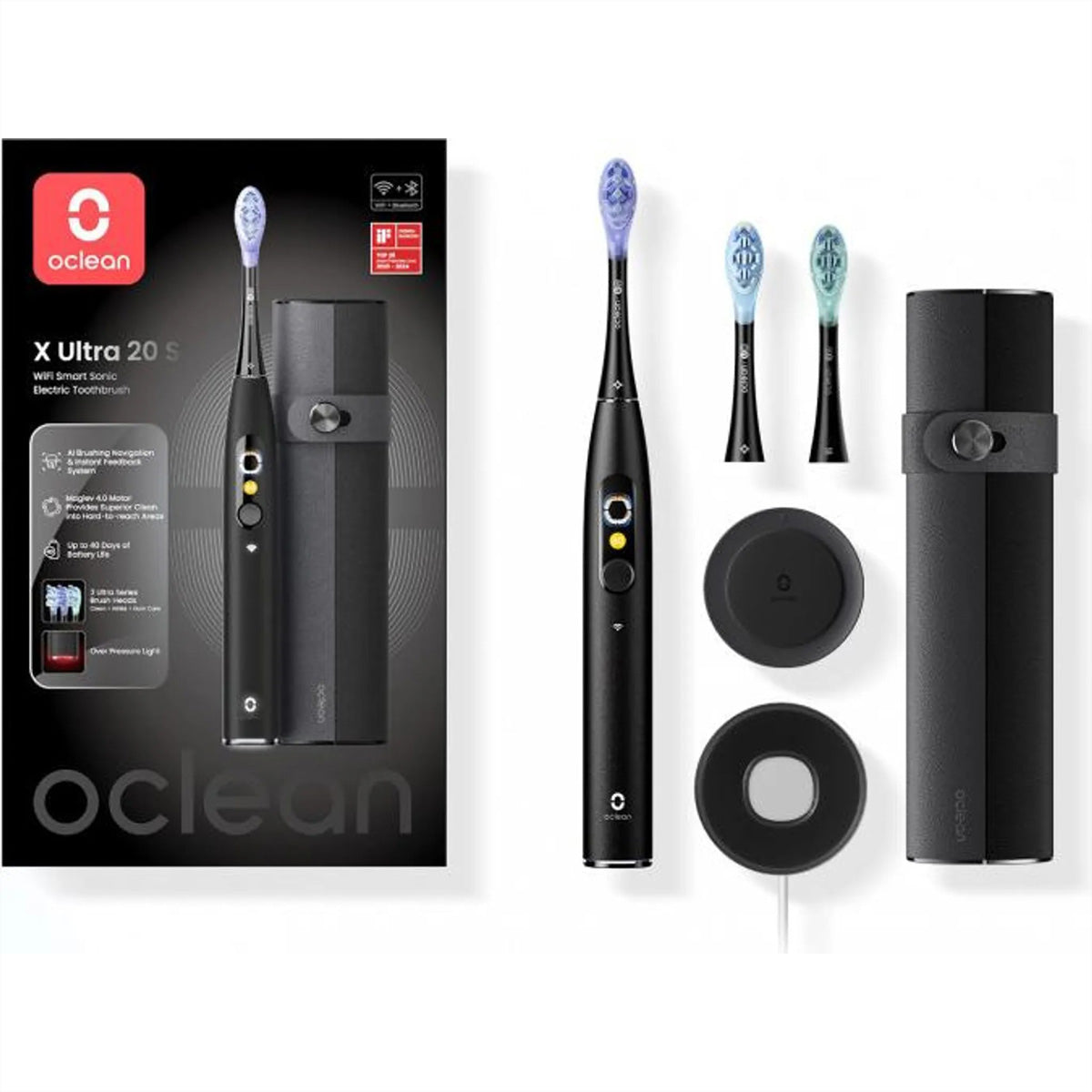 Oclean Schallzahnbürste V8100 – Smart-Touchscreen, 84’000 Bewegungen/min – 3 Bürstenköpfe, Reiseetui – Schwarz