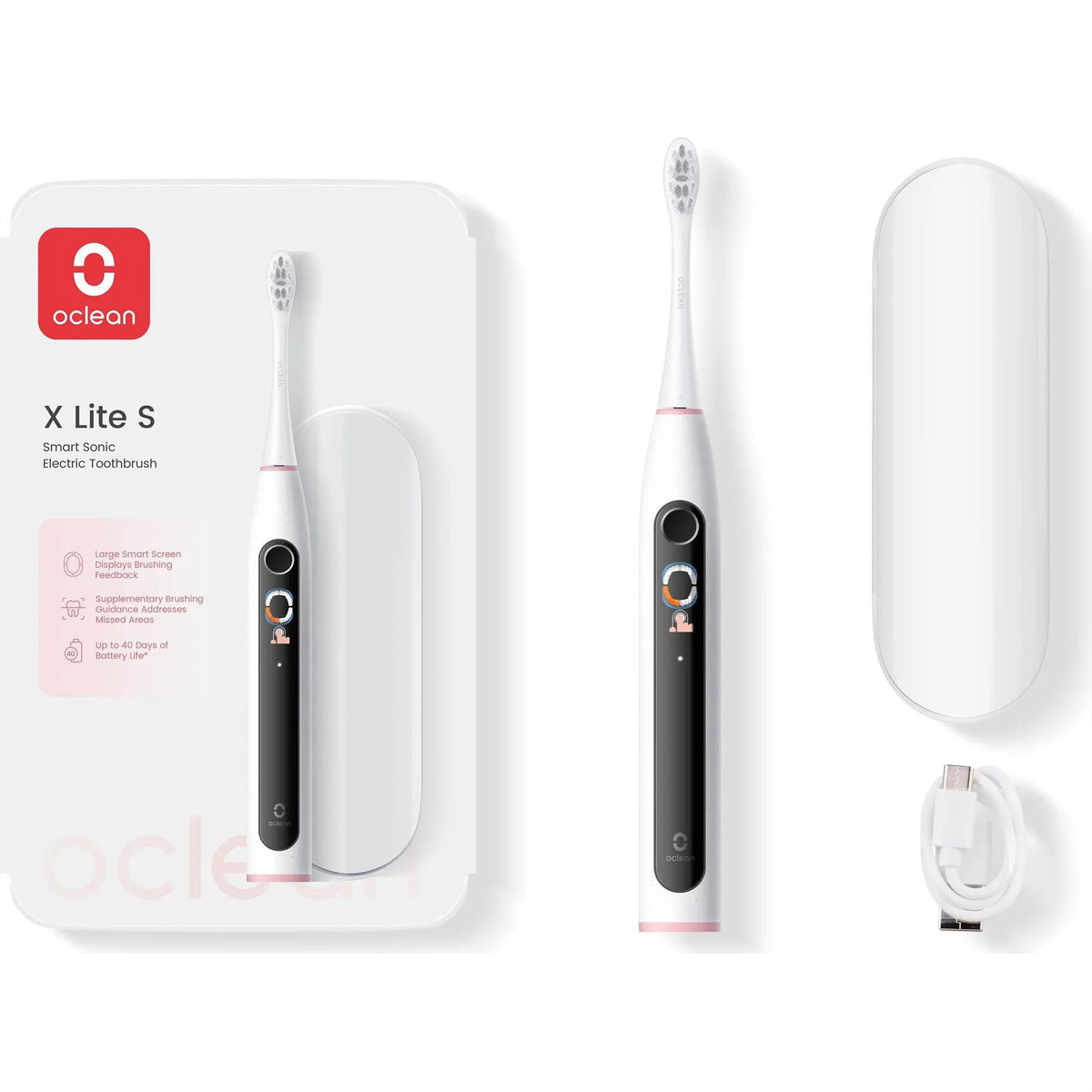 Oclean Schallzahnbürste X Lite Set – 72'000 Bewegungen/min, Smart Screen, 40 Tage Akku – Grau