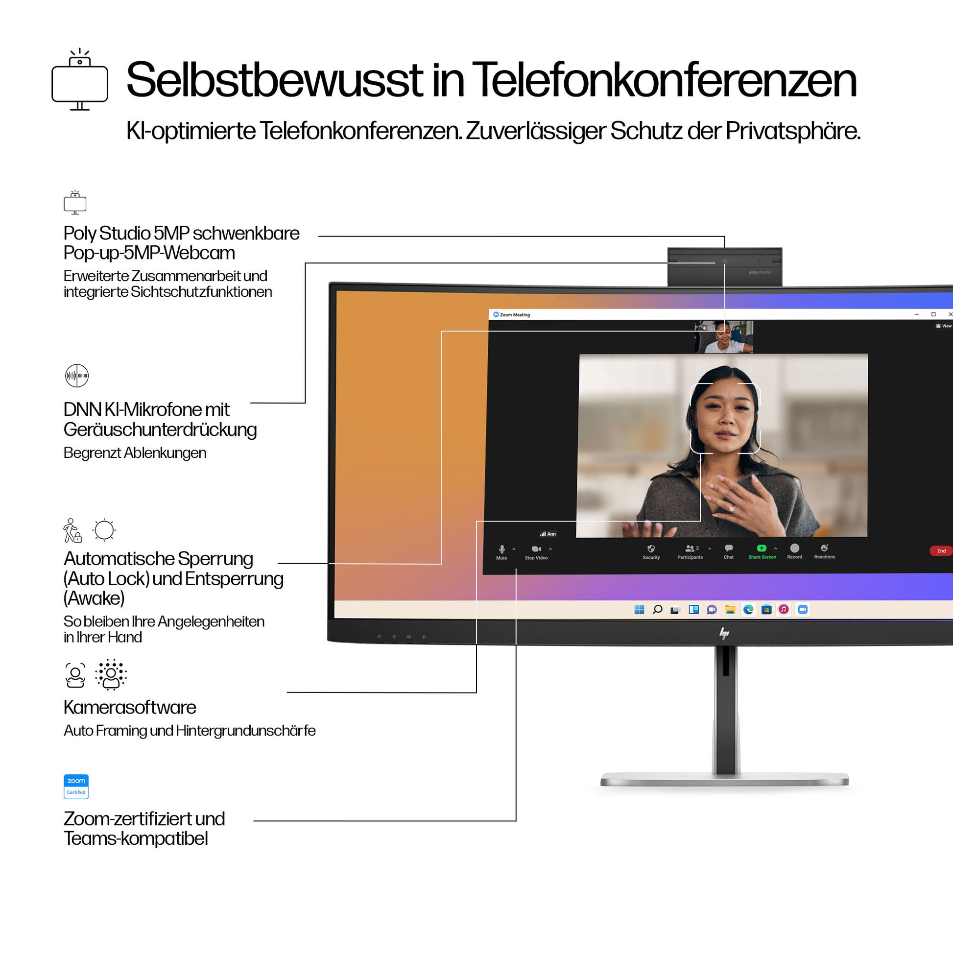 HP S5 Pro 534PM – Monitor, WQHD (2560 × 1440), Gebogen, USB-C, Docking-Display