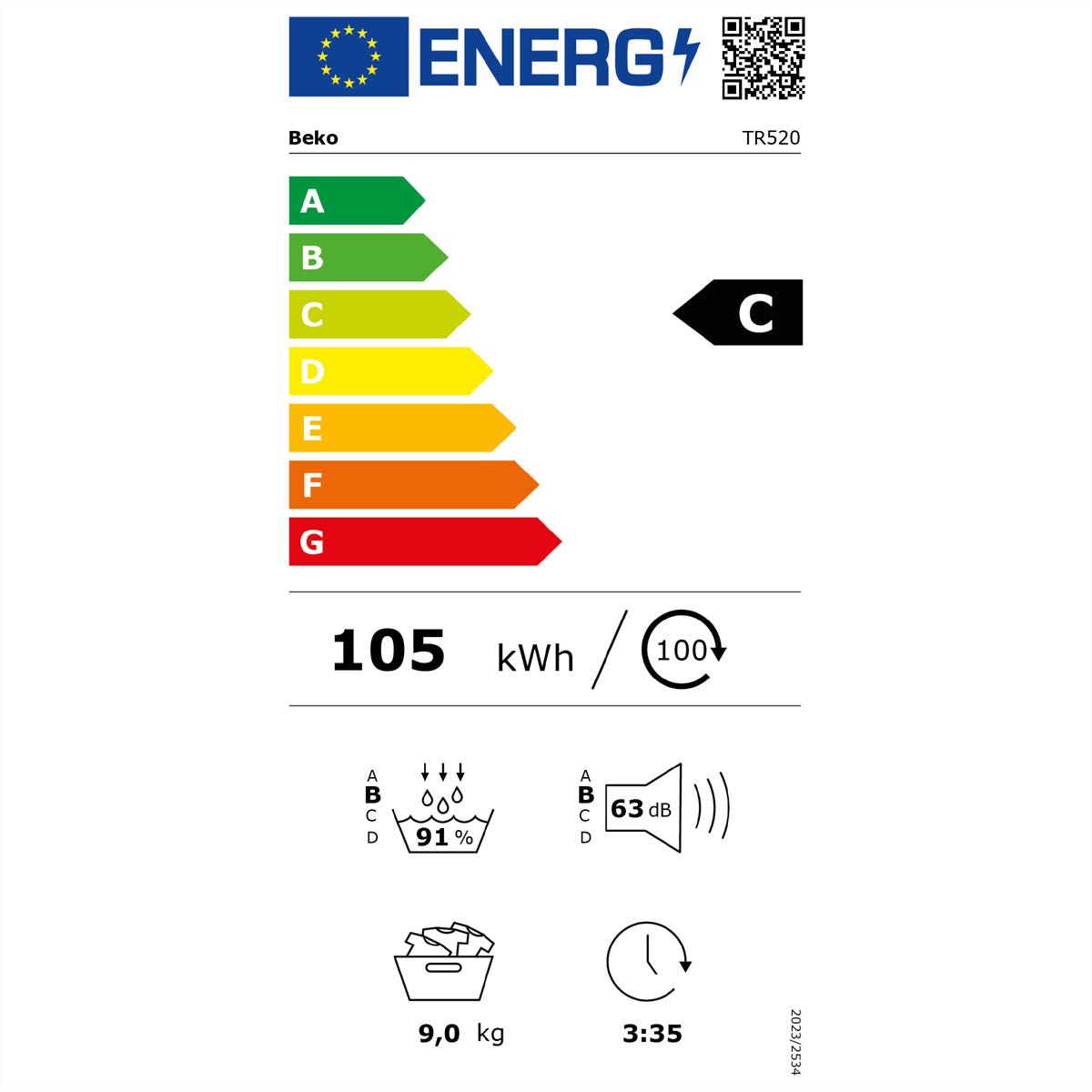 Beko Wäschetrockner TR520 – grau, 9 kg, Energieklasse C, 598 × 846 × 650 mm