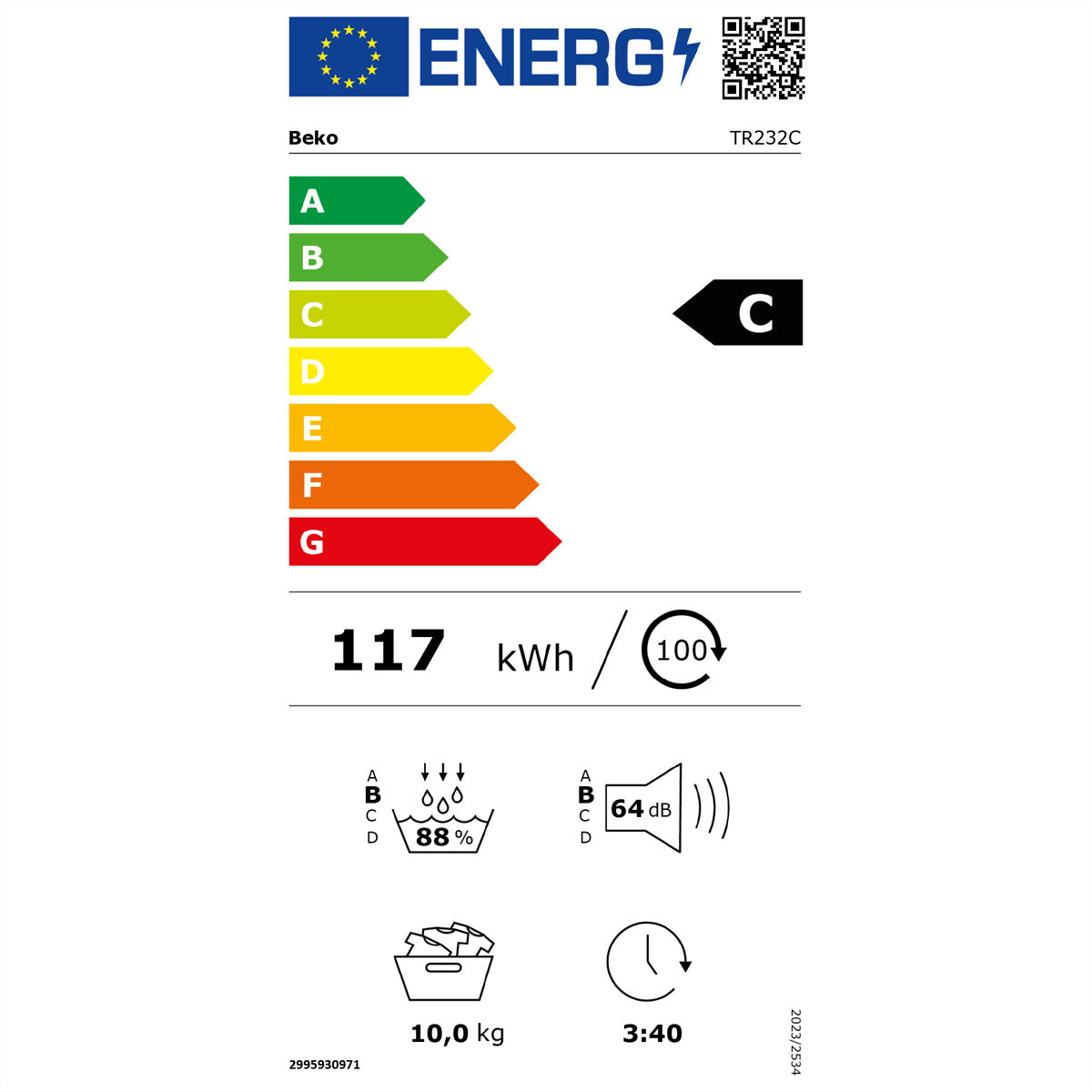 Beko Wäschetrockner TR232C – 10 kg, Energieklasse C, 64 dB – weiss
