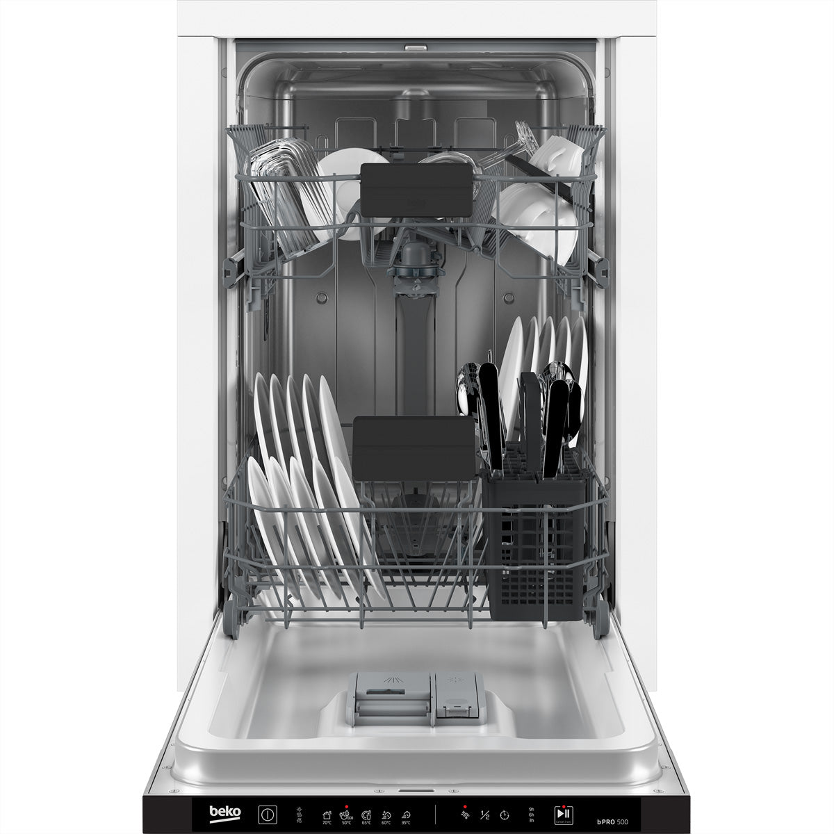 Beko Einbau-Geschirrspüler EGV4540 – 45 cm, 9 Massgedecke, 11,5 l/Spülgang, 46 dB(A), Energieklasse D – Weiss