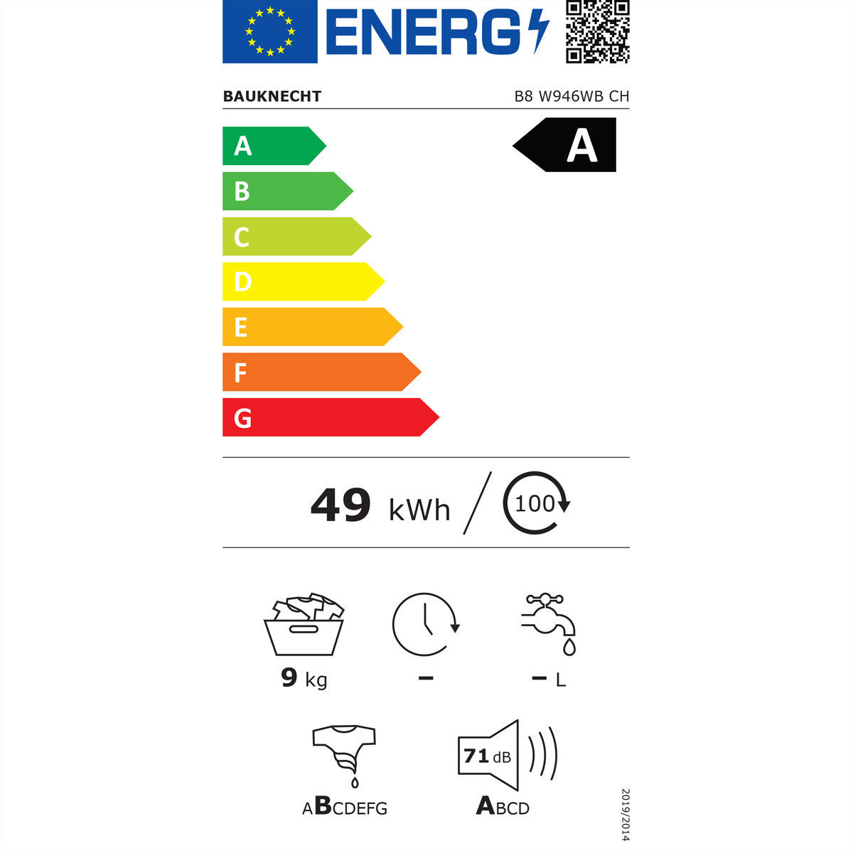 Bauknecht Waschmaschine B6 W845WB CH – 9 kg, 1400 U/min, Energieklasse A