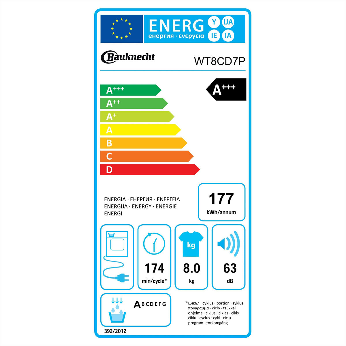Bauknecht Wäschetrockner WT8CD7P – 8 kg, A+++, 174 kWh – weiss