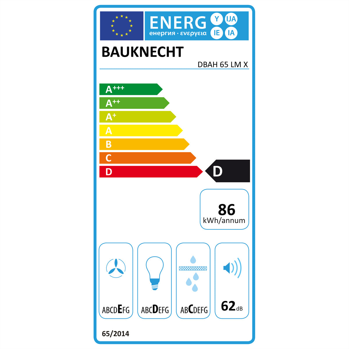Bauknecht Dunstabzugshaube DBAH65LMX – 59,8 cm Breite, 448 m³/h, 3 Stufen – Edelstahl