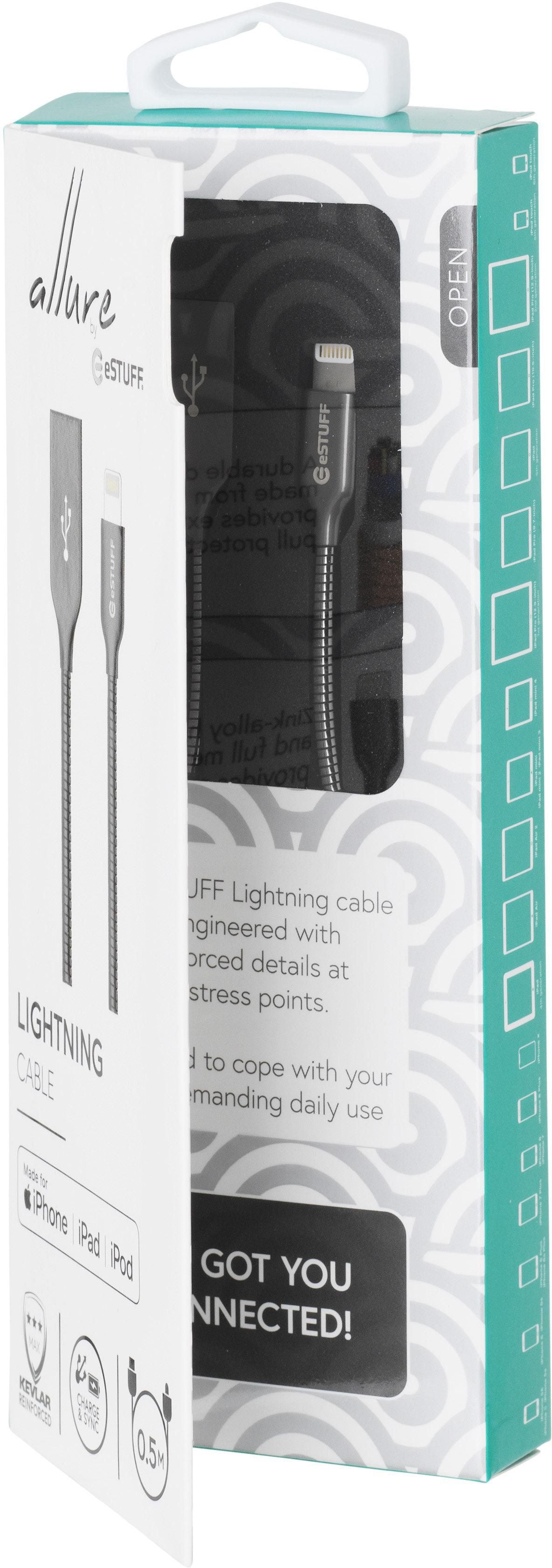 eSTUFF Daten- & Ladekabel – Lightning auf USB-A 0,5 m, MFi-zertifiziert, Grau – für iPhone/iPad