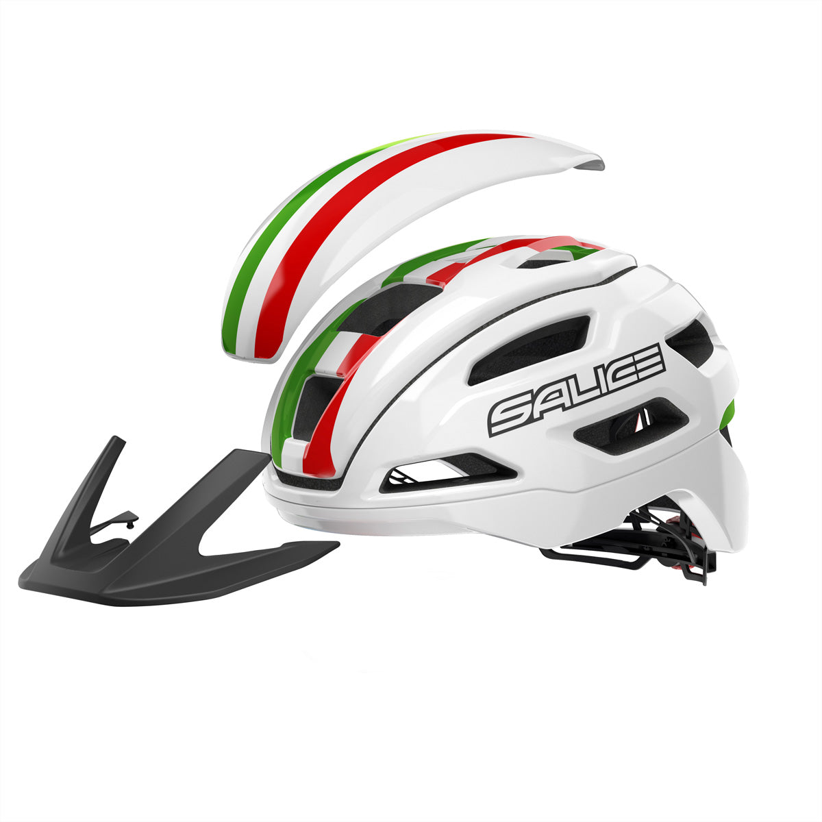 Salice Occhiali – Velohelm Stelvio – M, 54–60 cm – Weiss, mit LED-Sicherheitslampe, Fliegennetz