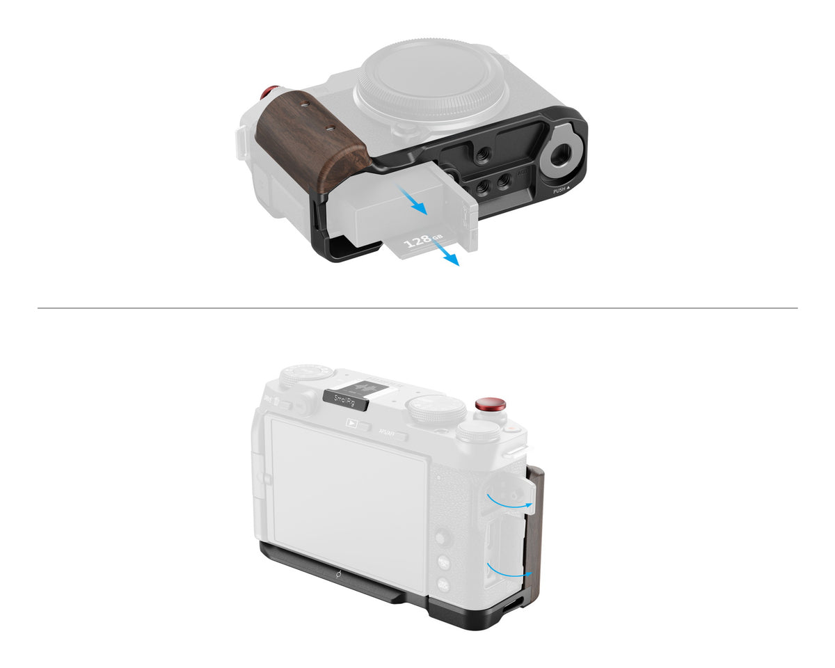 SmallRig 5260 L-Platte mit Holzgriff – Aluminium, 1/4" Gewinde, Schnellfreigabe – für Fujifilm X-M5 – Schwarz