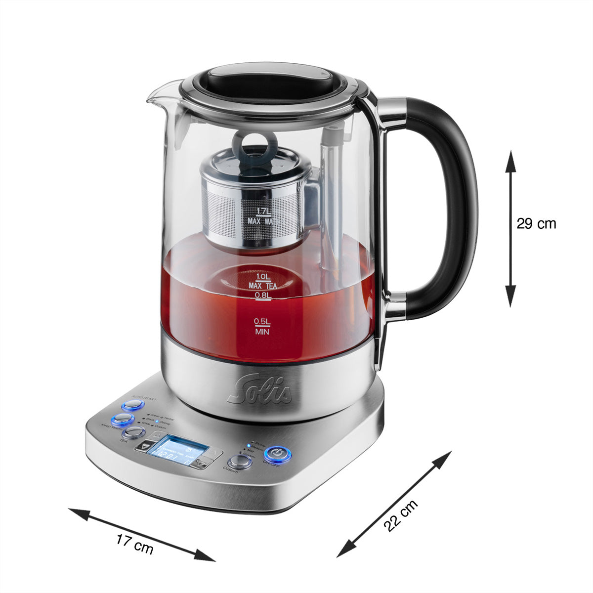 Solis 5518 – Tee- & Wasserkocher, 1,7 l, 2200 W, Edelstahl, Silber, Warmhalten, LCD-Display