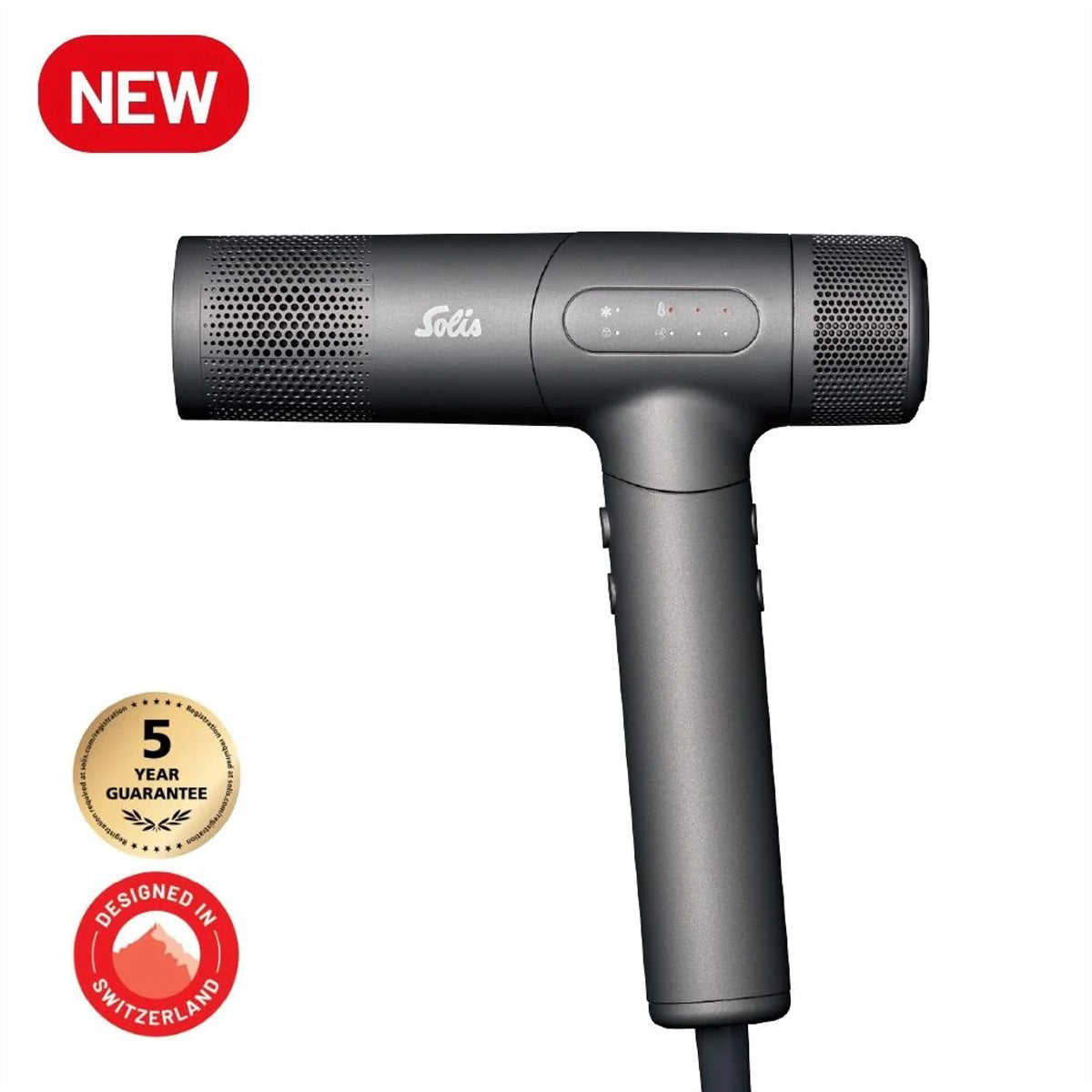 Solis Haartrockner AirVolution 280SE – 1600 W, Ionen, Cool-Shot – 2,2 m Kabel – Grau