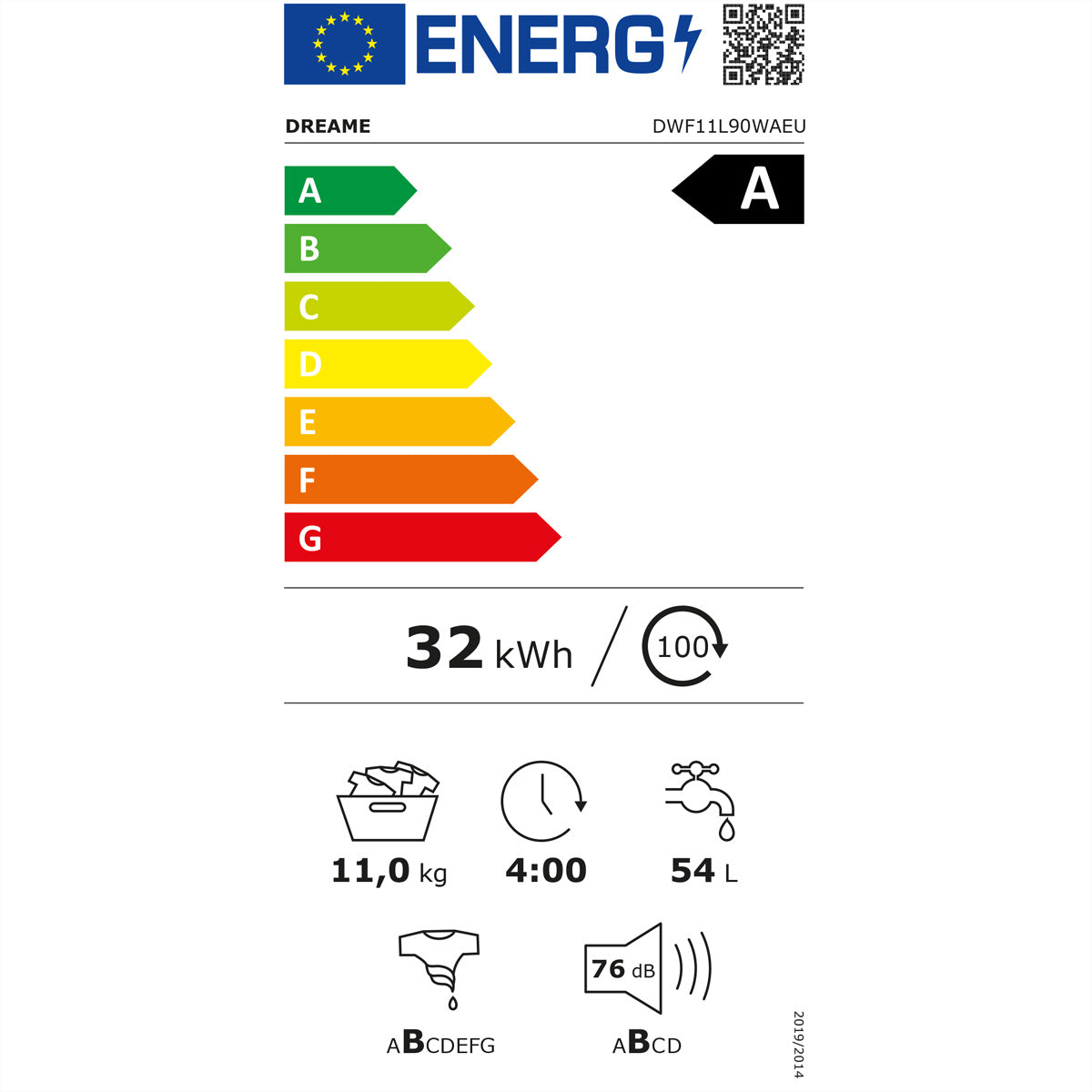 Dreame Waschmaschine DWF11L90TA – 11 kg, 1400 U/min, Energieeffizienzklasse A, grau/schwarz