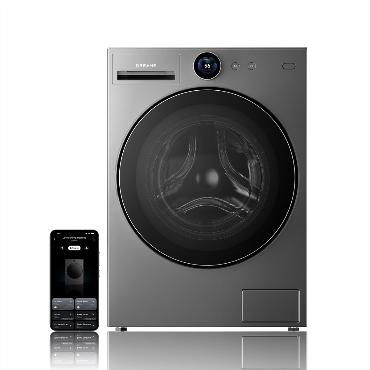 Dreame Waschmaschine DWF11L90TA – 11 kg, 1400 U/min, Energieeffizienzklasse A, grau/schwarz