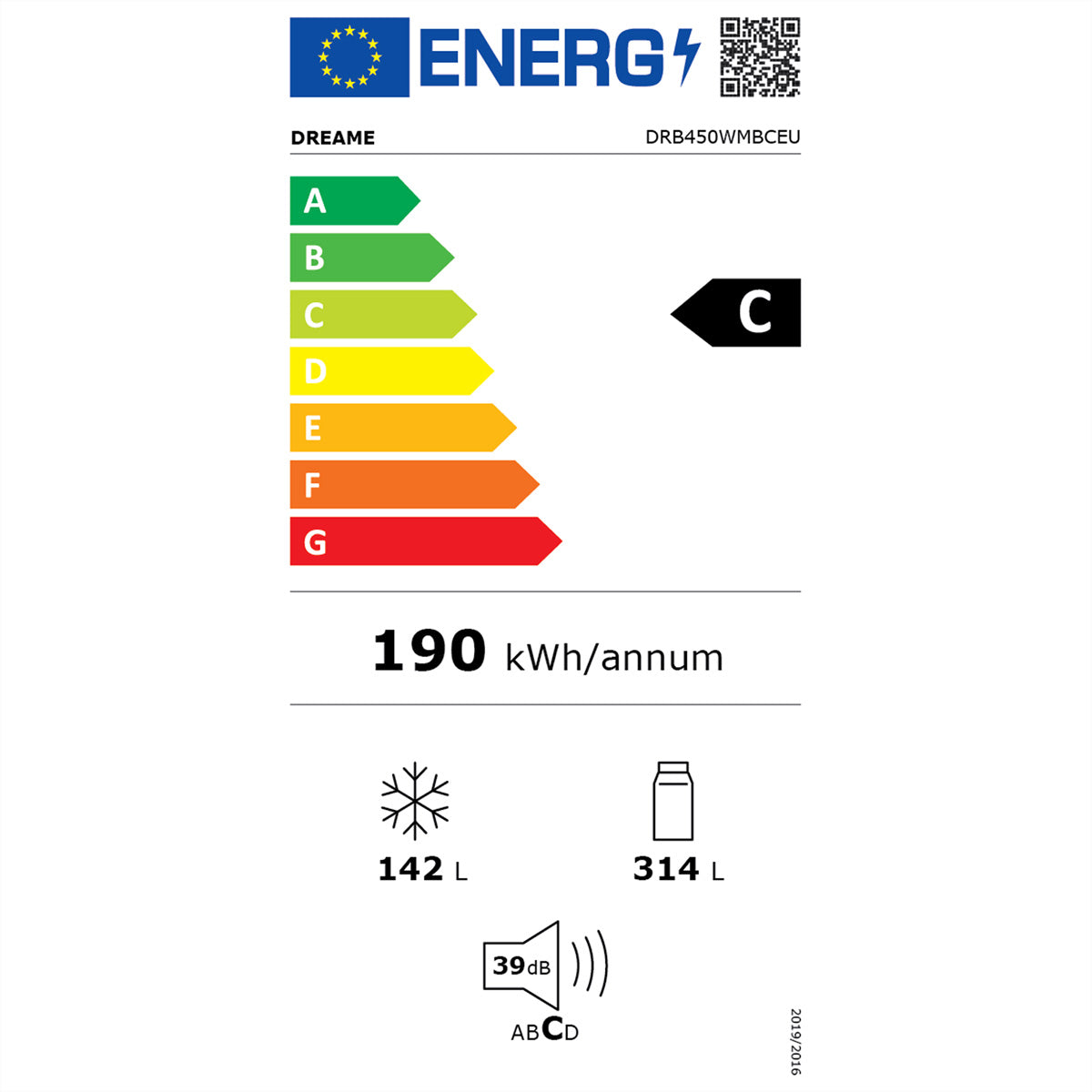 Dreame Kühl-Gefrierkombination DRB450WMBCEU – 456 l, 230 V, Energieeffizienzklasse C, 39 dB