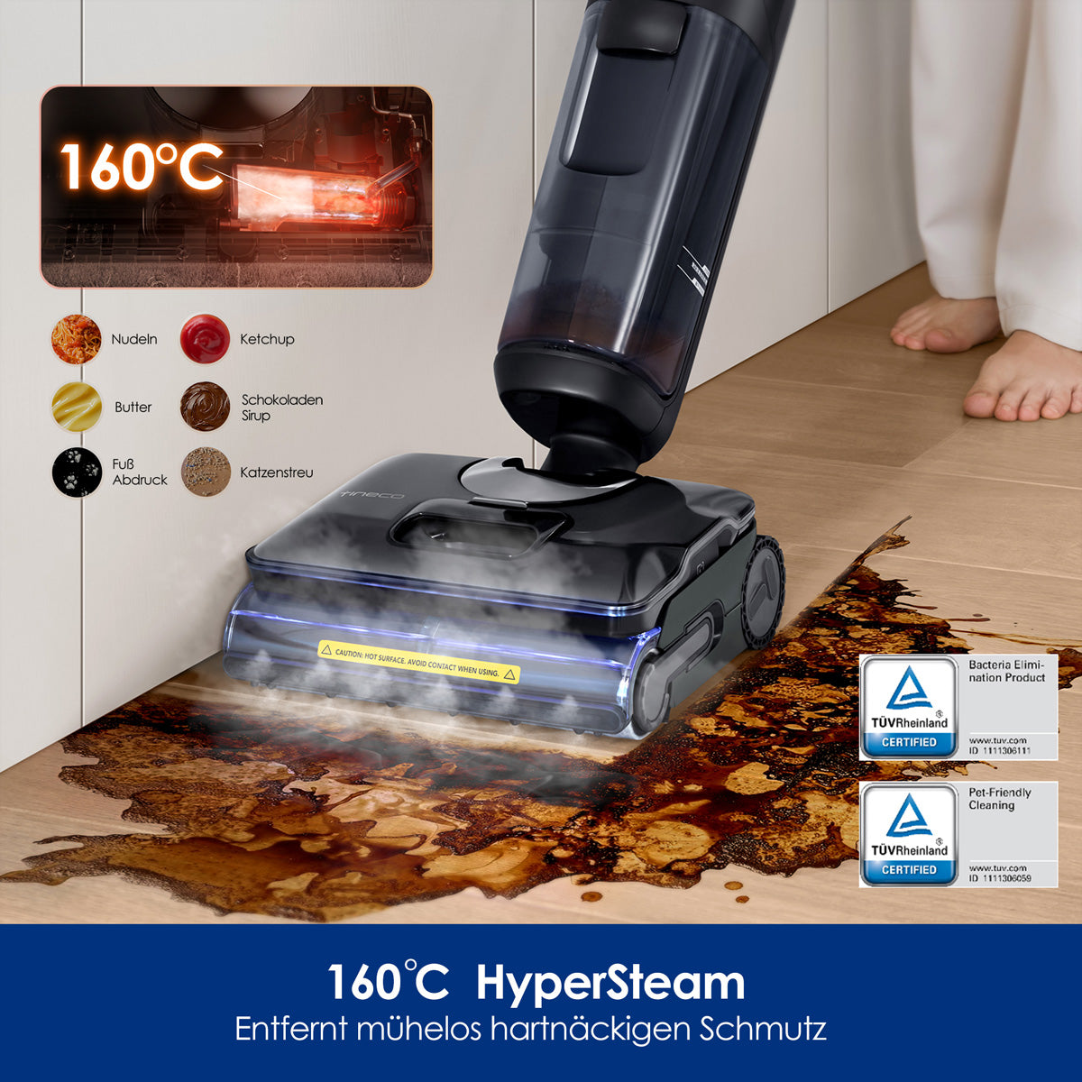 Tineco Nass-/Trockensauger FLOOR ONE S7 Stretch Steam Plus, mit Wischfunktion – 0,88/0,72 l, 80 min