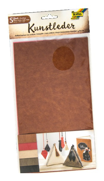 Folia Kunstleder, Beige, Schwarz, Braun, Grau, Rot, 17 × 27 cm, 5 Stk.